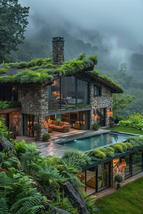 Big Japanese House, House In The Forest Aesthetic, Jungle House Architecture, House Design Forest, Modern Architecture House Exterior, Modern House In Nature, House In Jungle, Jungle Houses, Jungle Homes