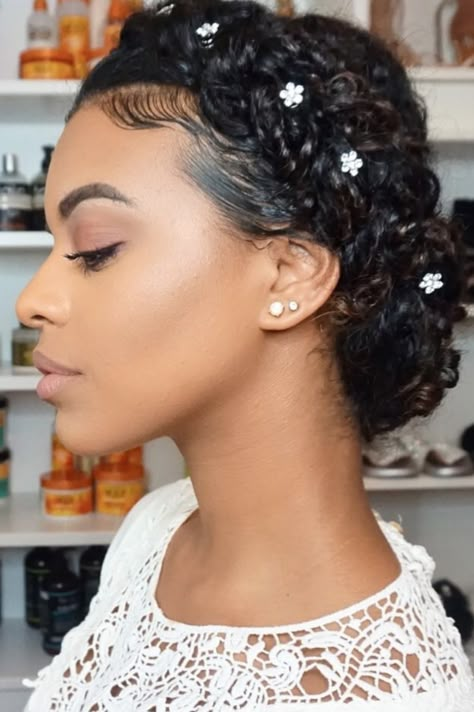 Milkmaid Braid Curly Hair, Halo Braids For Black Women Wedding, Afro Hair Updo Styles, Halo Braid Curly Hair, Braided Updo For Curly Hair, Wedding Braid Hairstyles Black Women, Mixed Hair Wedding Hairstyles, Halo Braid Wedding Hair, Mixed Girl Wedding Hairstyles