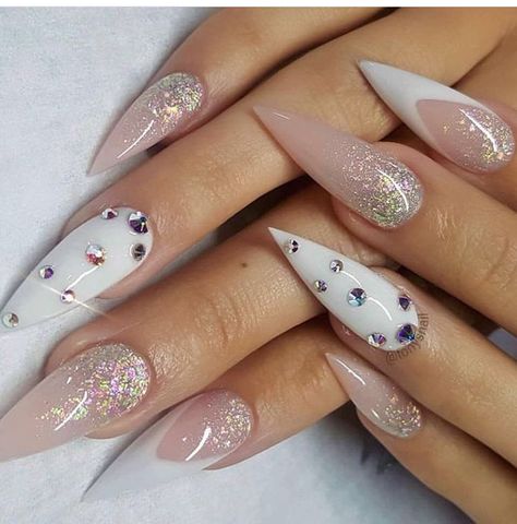 Long Stiletto, Stiletto Nail Art, Manicure Gel, Nagel Tips, Style Français, French Tip Acrylic Nails, Coffin Press On Nails, Nails Set, Fake Nails With Glue