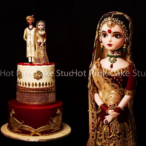 Indian Theme Wedding, Rajasthani Theme, Cake Topper Wedding Romantic, Indian Wedding Cake, Hot Pink Cakes, Bride To Be Cake, Engagement Party Cake, Rose Gold Wedding Cakes, Bride And Groom Cake