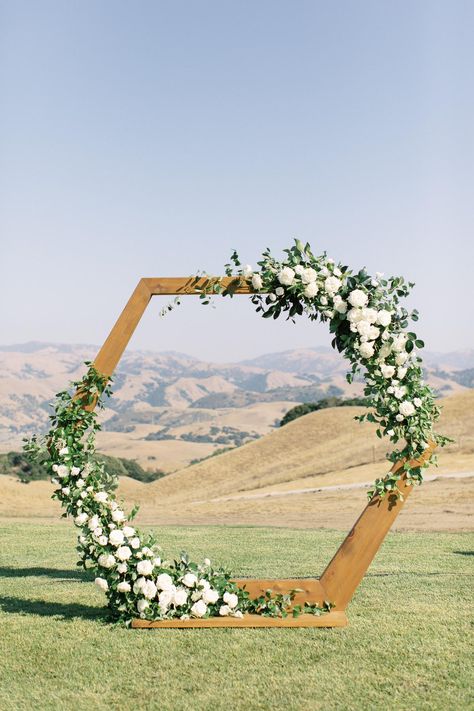 Something Elegant, Something Rustic, Something Vintage: A Celebration of Everything They Love Most! Heptagonal Wedding Arch Decor, Floral Hexagon Wedding, Hexagon Archway Wedding, Hexagon Arch Flowers, Octagon Arch Wedding, Hexagon Arbor, Hexagon Arch Decor, Heptagon Wedding Arch, Hexagon Arbor Wedding