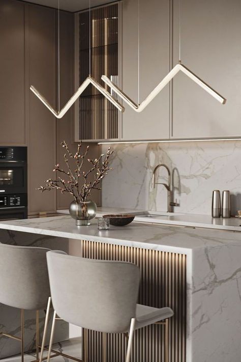 Kitchen Hardware Trends - Drawer Handles #hardwarejewelry #kitchendecor #drawerhandles #kitchentrends #homedesign #interiordesign Kitchen Interior Design Modern Luxury, Kitchen Design Modern Luxury, Roman Interior, Luxe Kitchen, Crockery Unit Design, Modern Luxury Kitchen, Crockery Unit, Kitchens Luxury, Kitchen Decor Inspiration