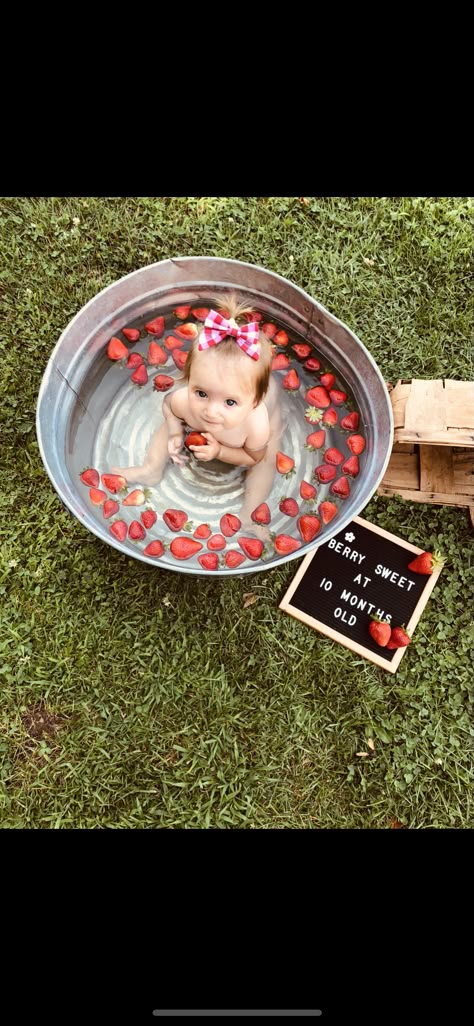 10 Month Old Pictures, 10 Month Pictures, Berry Sweet Photoshoot, 9 Months Old Photo Ideas, 10 Month Old Photoshoot Ideas, Strawberry Milestone Pictures, 10 Month Old Picture Ideas, 10 Month Picture Ideas, 10 Month Old Photo Ideas