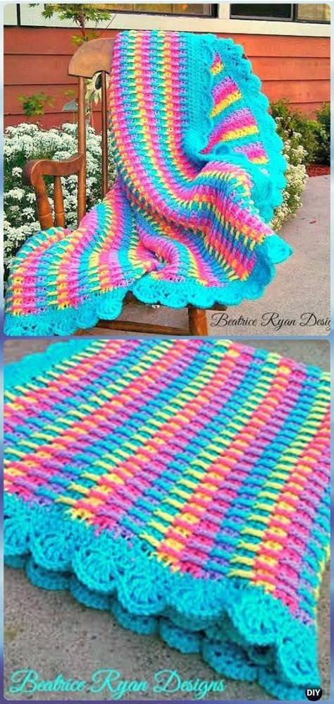 This Free Crochet Pattern is an adorable baby blanket that is bright and cheery… It can be made using one or more colors to get the effect you desire.  Great texture front and back too! by Beatrice Ryan Designs Rainbow Blanket, Crochet Afgans, Crochet Blanket Afghan, Baby Afghan Crochet, Manta Crochet, Afghan Patterns, Crochet Afghans, Afghan Pattern, Baby Blanket Pattern