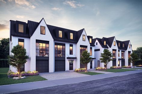 Town House Exterior Modern, 3 Story Multifamily, Two Family House Plans Design, Town Homes Exterior, Condo Exterior Apartments, Townhome Exterior Design, Modern Duplex Design Exterior, Modern Condo Exterior, Luxury Townhouse Exterior