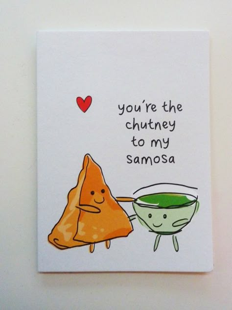 Funny Indian Food-inspired Greetings Card by ThePlayfulIndian Food Quotes Funny, Punny Cards, Funny Food Puns, Cute Puns, Happy Birthday Quotes For Friends, Pun Card, Design Websites, Food Quotes, Funny Doodles