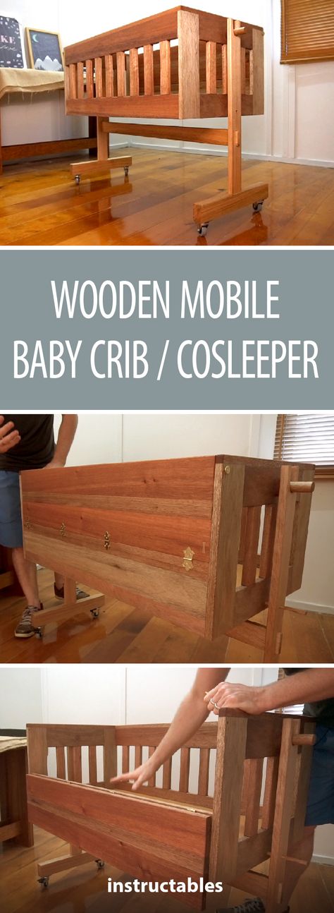 Make a portable baby crib! #bassinet #crib #cosleeping Wooden Rocking Cradle, How To Build A Bassinet, Diy Co Sleeper Crib, Bassinet Plans, Cosleeper Crib, Diy Cradle, Baby Cribs Diy, Bassinet Diy, Diy Bassinet