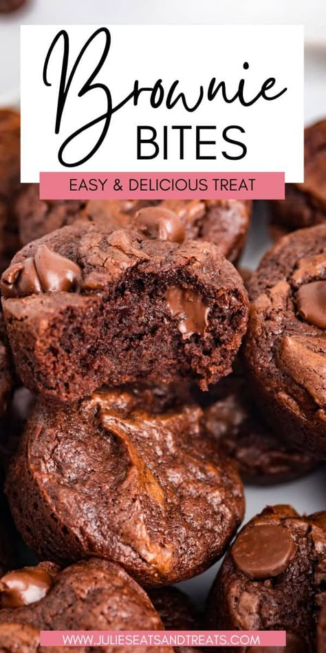 Indulge in these delicious brownie bites made from scratch with pantry staple ingredients. They are so fudgy and delicious. Perfect for a quick and easy dessert option that will satisfy any sweet tooth. Homemade Brownie Cookies, Homemade Brownie Bites, Individual Brownie Recipe, Easy Brownie Bites, Gluten Free Brownie Bites, Homemade Fudge Brownies, Homemade Chocolate Recipes, Mini Brownie Bites, Brownie Mix Recipes