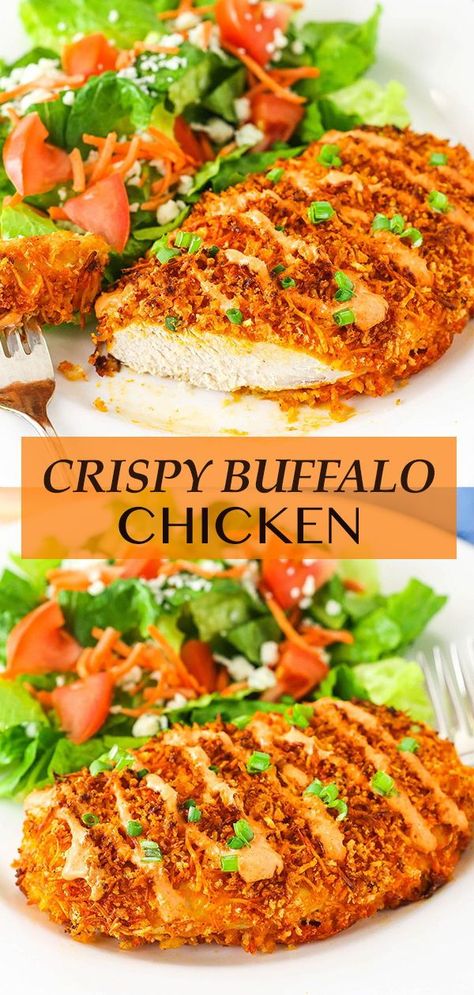 Buffalo Crusted Chicken, Buffalo Chicken Supper Ideas, Healthy Dinner Recipes Buffalo Chicken, Panko Crusted Buffalo Chicken, Buffalo Sauce Chicken Recipes, Panko Bread Crumbs Recipe Dinners, Buffalo Chicken Dip Ideas, Different Chicken Dinner Ideas, Easy Buffalo Chicken Recipes