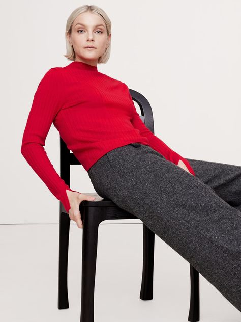 Ribbed Merino Mock-Neck Sweater | Banana Republic Turtleneck Sweater Outfit, Women Poses, Mockneck Sweater, Red Sunset, Fun Clothes, Sweater Outfit, The Sheep, Knit Stitch, Mock Neck Sweater