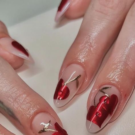 𝘕 𝘈 𝘐 𝘓𝘚. on Instagram: "wet♡cherries - ib: @traciethetech" Wet Nails, Cherry, Nails, On Instagram, Instagram