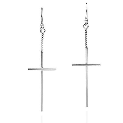 AeraVida Simple Christian Cross Drop .925 Sterling Silver Dangle Earrings Nancy Downs, Silver Cross Earrings, Cross Symbol, Earrings Butterfly, Polished Style, 18k Gold Earrings, Fish Hooks, Aquamarine Earrings, Blue Topaz Earrings