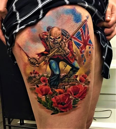 Name Tattoos On Back, Maiden Tattoo, Heavy Metal Tattoo, Mars Tattoo, Iron Maiden Tattoo, Iron Maiden The Trooper, Redemption Tattoo, Horror Novels, Rock Tattoo