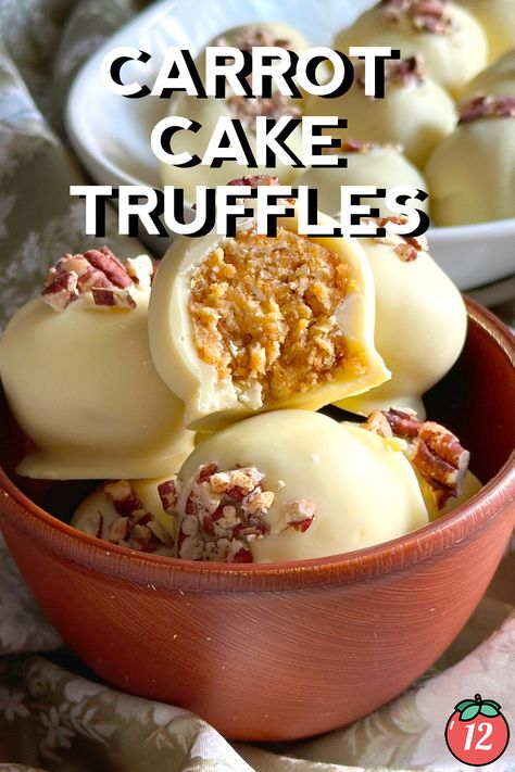 Carrot Cake Truffles | 12 Tomatoes Carrot Cake Truffles 12 Tomatoes, Cake Balls Carrot Cake, 12tomatoes Recipes Desserts, Truffle Dessert Recipes, Spice Cake Truffles, Carrot Cake Truffles, Fellowship Ideas, Carrot Cake Balls, Truffle Recipes