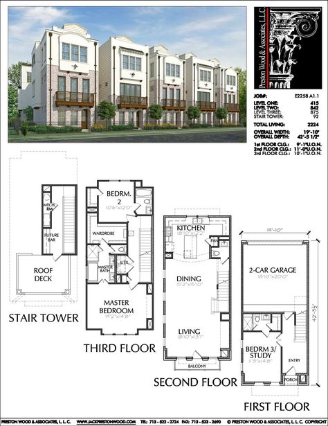 Townhouse Floor Plan, Townhouse Modern, Townhouse Development, Townhome Ideas, Town House Plans, Site Development Plan, Townhouse Exterior, Deck Dining, Garage Roof