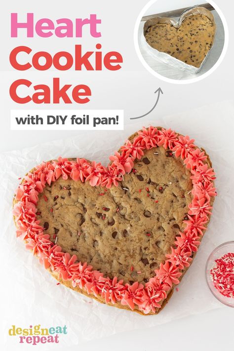 Heart Cookie Cake Recipe, Giant Heart Cookie, Heart Cookie Cake Valentines, Cookie Heart Cake, Heart Shape Cookie Cake, Mini Heart Cookie Cake, Cookie Cake Valentines, Cookie Cake Valentines Day, Valentine Cookie Cake