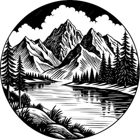 Premium Vector | Mountain lakes view Mountain Drawings, Belt Tattoo, Vector Letters, Mountains Drawing, Wildlife Tattoo, Vector Mountain, Animal Tattoo Ideas, Wolf Painting, Mountain Silhouette