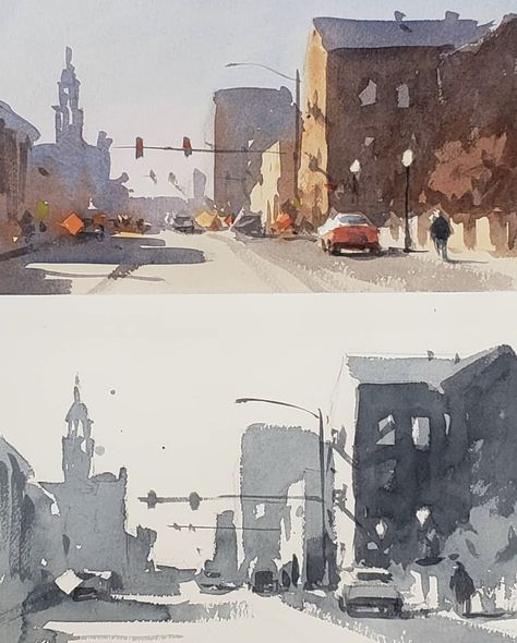 Andy Evansen Value Studies, Andy Evansen, Value Study, Tuesday Afternoon, Watercolor Architecture, Watercolor Video, Landscape Sketch, Watercolour Inspiration, Watercolor Projects