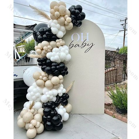 ✨ This DIY Balloon Garland Kit is fully customizable! So fun and easy to do (no experience necessary), but yet makes a big statement! Perfect for a bridal shower, baby shower, wedding, birthday party or bachelorette party décor! Can be hung as backdrop, garland, centerpiece, table runner...the possibilities are endless! ✨ Package includes:  162pcs Balloon Combination Natural Sand（5inch*25pcs，10inch*30pcs） Matte Black（5inch*25pcs，10inch*25pcs，18inch*1pcs） Matte White（5inch*25pcs，10inch*30pcs，18in Black And White Balloons, Baby Shower Balloon Arch, Balloons Arch, Baby Balloon, Garland Arch, Black And White Baby, Black Balloons, White Balloons, Bachelorette Party Decorations