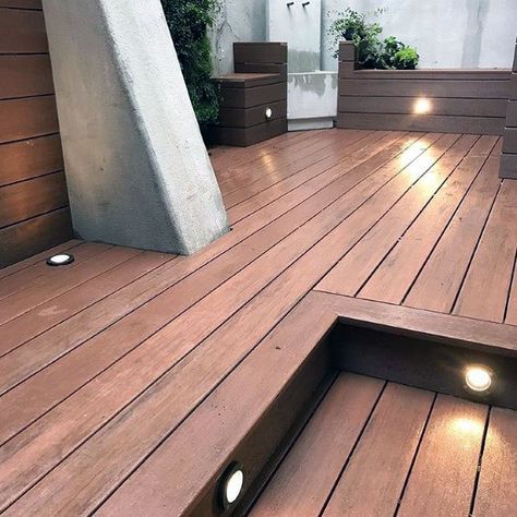 Top 60 Best Deck Lighting Ideas - Outdoor Illumination Deck Lighting Ideas, Outdoor Deck Lighting, Solar Landscape Lighting, Post Caps, Building A Porch, Rustic Porch, Deck Lights, Cool Deck, House With Porch