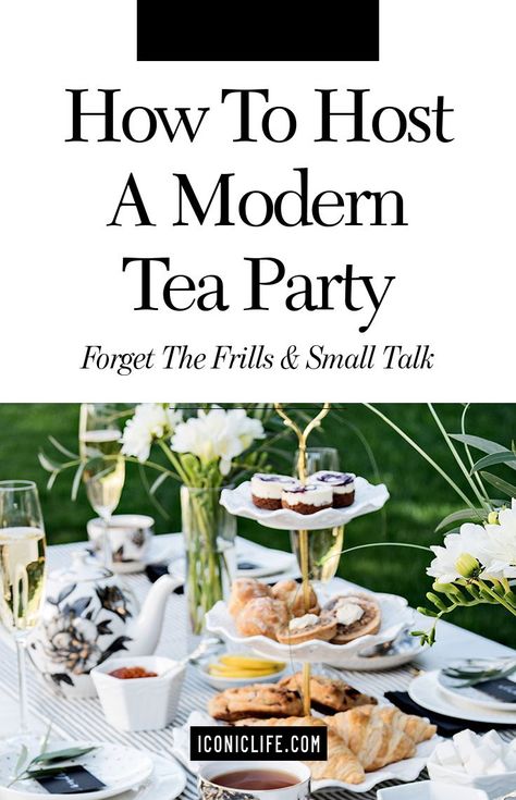 READ | How to Host a Modern Tea Party | Forget excess frills and stuffy small talk, today’s tea party is bold and beautiful. Here, we’ve chatted with the experts on how to host a modern tea party everyone will love. #modernteaparty     modern tea party , iconic life , how to host , tablescape inspiration , entertaining tips , party planning , party tips , tea party tips , tea party inspiration , modern tea party inspiration , tablescape Adult Tea Party Decorations, Host A Tea Party, Modern Tea Party, Tea Party Table Settings, Adult Tea Party, Party Buffet Table, Food Display Table, Tea Sets Modern, Tea Party Games