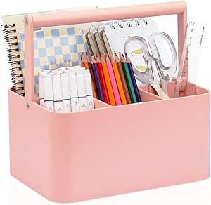 LAFARA Art Supply Storage Organizer, Multipurpose Caddy Organizer with Handle and Adjustable Divider, Plastic Portable Craft Storage Organizer Caddy Tote for Art Supplies, Crafts, Sewing (Pink) Art Center Preschool, Art Supply Storage, Art Caddy, Kids Art Table, Shower Cleaning, Craft Supply Storage, Faith Journal, Craft Storage Organization, Art Supplies Storage