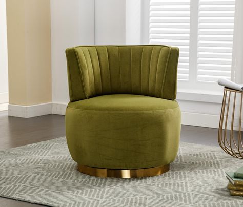 PRICES MAY VARY. ➲ Fashionable and Chic Look ➲ The curved backrest with vertical decorative lines, combined with the solid metal base, makes the entire accent chair look classic and stylish, and the round base embellished with golden color makes our barrel chair stand out. In addition, it is available in a variety of colors to well match different decorative themes, perfect for nursery, living room, bedroom, club, and cafe. ➲ 360-degree Swivel Chair ➲ The quality metal mechanism at the bottom of Bucket Chairs, Accent Sofa, Sofa Chairs, Nursery Chair, Velvet Accent Chair, Swivel Barrel Chair, Swivel Accent Chair, Swivel Armchair, Green Chair