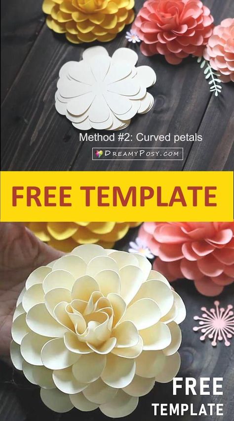 Easy paper flower with SVG |PDF template Paper Flower Ideas Decorations, Paper Flowers Pattern, How Make Paper Flowers, Card Stock Flower, Paper Flower Cricut Template Free, Paper Flower Free Template, How To Make Paper Flowers With Cricut, Paper Flower Gift Ideas, Paper Flower Birthday Decor