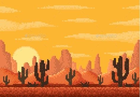 Pixel Desert Landscape 8 Bit Game Level Background 8 Bit Game, Video Game Backgrounds, Desert Background, Software Art, Pixel Art Landscape, Dynamic Painting, Pixel Art Background, Pixel Art Tutorial, Pixel Art Games