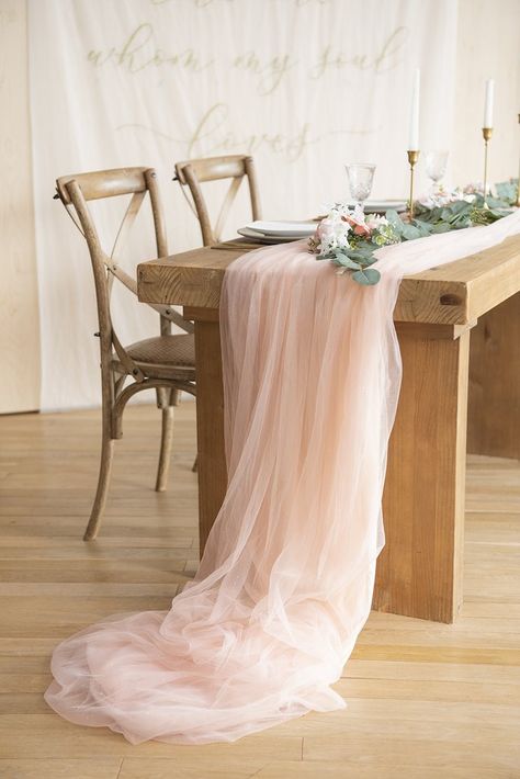 Tulle Table Runner, Wedding Sweetheart Table Decor, Table Runner For Wedding, Tulle Table, Sweetheart Table Decor, Wedding Reception Table Decorations, Large Floral Arrangements, Table Runner Size, Reception Table Decorations