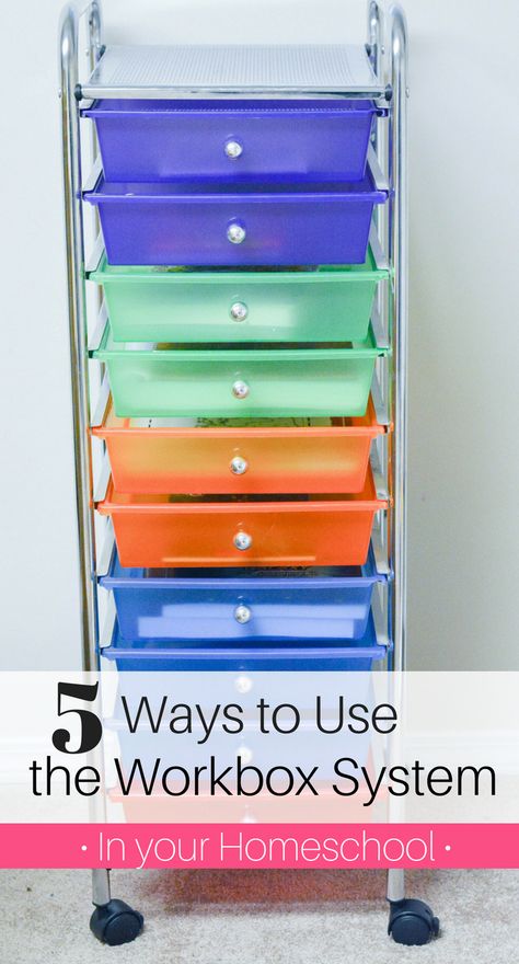 Workboxes Homeschool, Homeschool Workboxes, Easy Peasy Homeschool, Workbox System, Curriculum Organization, Homeschool Hacks, Homeschool Projects, Nature Journaling, Bookshelf Organization