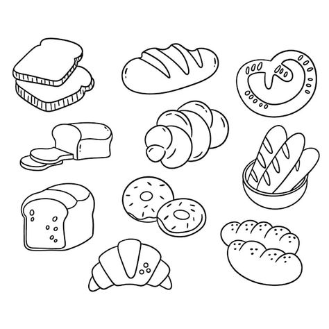 Bakery Products Drawing, Bread Line Drawing, Bread Tattoo Ideas, Bread Drawing Simple, Bread Template, Bread Doodle, Bread Embroidery, Dani Kruha, Bread Drawing