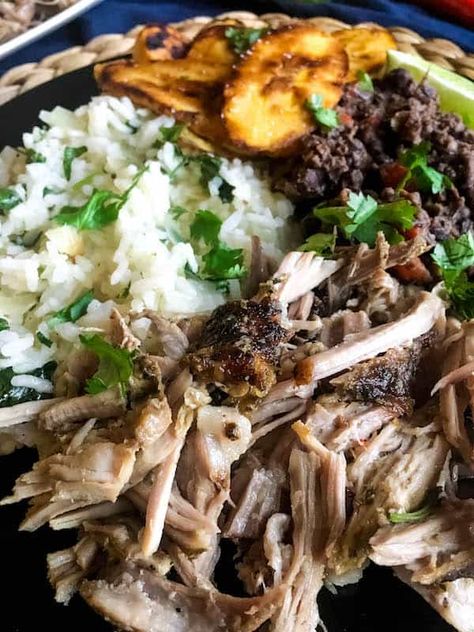 Beans And Plantains, Pork Rice Bowls, Cuban Rice And Beans, Cuban Rice, Easy Spanish Recipes, Baked Plantains, Rice Black Beans, Mojo Pork, Cuban Pork