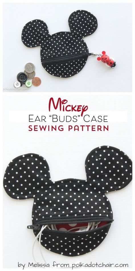 DIY Mickey Mouse Inspired Earbud Pouch Free Sewing Patterns Disney Sewing Patterns, Disney Sewing Projects, Earbud Pouch, Purse Patterns Free, Diy Mickey Ears, Mickey Baby, Purse Sewing Patterns, Sew Simple, Toddler Arts And Crafts