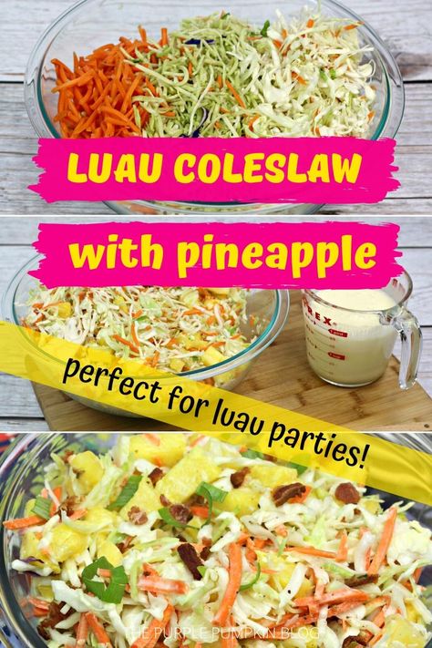 Hawaiian Slaw Coleslaw, Luau Side Dishes, Hawaiian Coleslaw Recipe, Hawaiian Cole Slaw, Coleslaw With Pineapple Recipes, Coleslaw With Bacon, Hawaiian Slaw, Coleslaw Salads, Clow Slaw