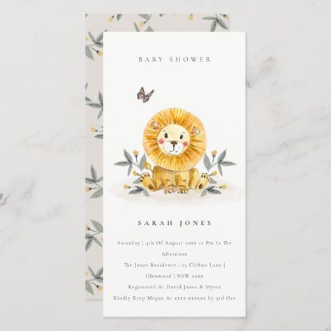 Cute Woodland Lion Foliage Baby Shower Invite Butterfly Baby Shower Invitations, Birthday Postcards, Birthday Thank You Cards, Woodland Baby Shower Invitations, Baby Shower Brunch, Butterfly Baby Shower, Baby Shower Thank You Cards, Baby Lion, Baby Shower Thank You