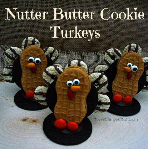 Cookie Turkeys, Thanksgiving Treat Recipes, Nutter Butter Acorn Cookies, Nutter Butter Acorns, Chocolate Turkeys, Oreo Turkey, Butter Turkey, Thanksgiving Food Crafts, Thanksgiving Chocolates