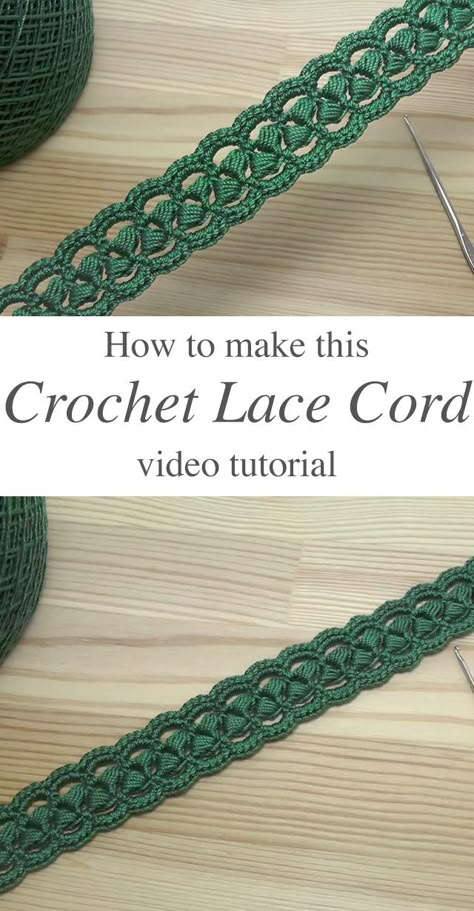 Crochet Leather Cord, Crochet Lace Strip, Crochet Lace Trim Pattern Free, Pretty Crochet Stitches Free, Crochet Lace Cord, Crochet Rope Cords, Crochet Beja, Crochet Cords Free Pattern, Crochet Cord Pattern