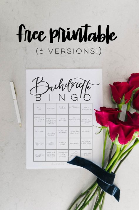 Free Printable Bachelorette BINGO is here for Hannah's Premiere! Print off the 6 different cards and make the Bachelorette Season 15 premiere a bit more fun. #Bingo #FreePrintables #PartyIdeas #BacheloretteIdeas #BacheloretteGames Bachelorette Bingo Printable Free, Thistle Crafts, Bingo Printable Free, Kid Friendly Art, Free Wedding Cards, Girls Night Party, Free Printable Cards, Viewing Party, Bingo Printable