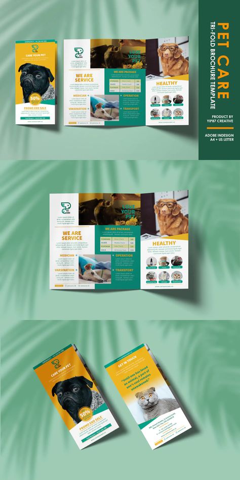 Pet Care Trifold Brochure Template InDesign INDD Informative Brochure, Grooming Salons, Brochure Graphic, Elsa Art, Pet Grooming Salon, Brochure Design Layout, Professional Brochure, Trifold Brochure Design, Disney Frozen Elsa Art