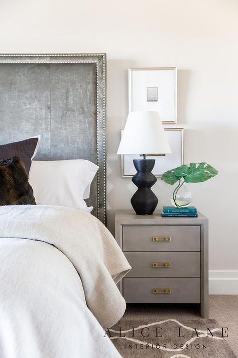 Grey Velvet Headboard Bedroom, Wir Ideas, Gray Velvet Headboard, Velvet Headboard Bedroom, Grey Velvet Headboard, Gray Tufted Headboard, Black Canopy Beds, Salmon With Pesto, Gray Upholstered Bed