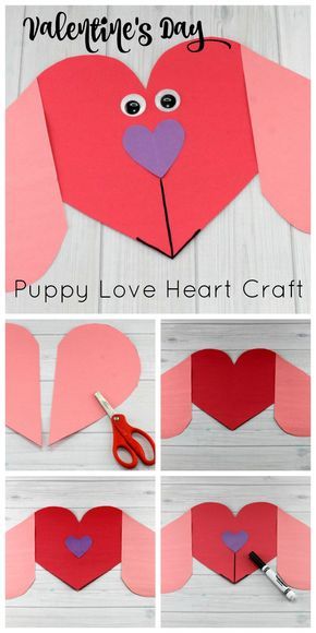 Valentine's Day Puppy Love Preschool Heart Craft #valentinesday #artsandcrafts #preschool Heart Crafts Preschool, Heart Craft, February Crafts, Valentine's Day Crafts For Kids, Preschool Valentines, Valentine Crafts For Kids, Mason Jar Crafts Diy, Valentines Art, Daycare Crafts