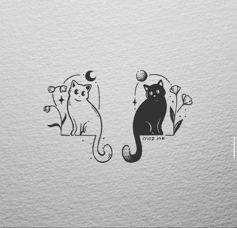 Crisp Ink, Maching Tattoos, Cute Matching Tattoos, Matching Friend Tattoos, Cat Tattoo Simple, Bestie Tattoo, Black Cat Tattoos, Lafayette Louisiana, Cat Tattoo Designs