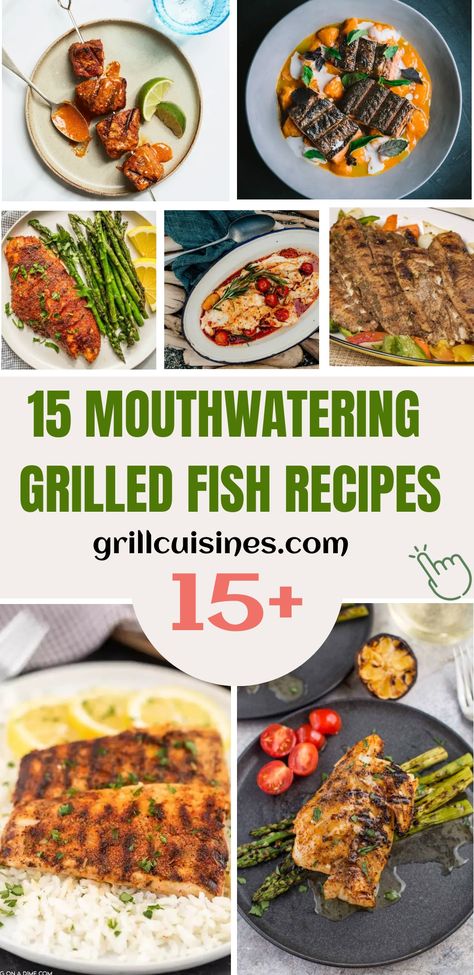 Grilled fish is a delicious and healthy option for any meal. Grilling fish is a great way to add flavor and texture to your favorite grilled seafood while keeping it healthy. The Best Grilled Fish Recipes including grilled fish tacos, glazed salmon, marinated fish, blackened fish, cedar plank grilled fish, tilapia, cod and so much more. | summer fish ideas | healthy fish dinners | grilled seafood Grilled Fish Dinner Ideas, Barbeque Fish Recipes, Best Grilled Fish Recipes, Fish On The Grill Recipes, Fish Grilling Recipes, Cod On The Grill, Best Fish For Grilling, Grill Fish Recipes, Grilled Mediterranean Fish Recipes