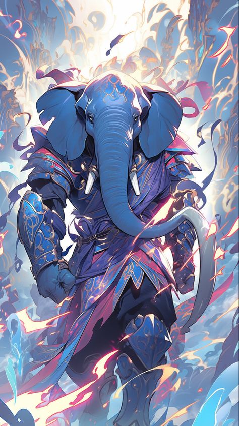 Loxodon Character Design, Lion God, Loxodon Art, Loxodon Dnd, Loxodon Paladin, Humanoid Elephant, Elephant Warrior, Elephant Warrior Fantasy Art, Anthropomorphic Elephant