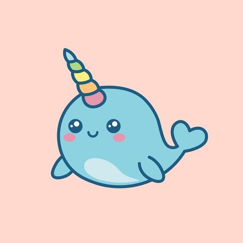 Narwhal Illustration, Fish Doodles, Narwhal Drawing, Narwhal Tattoo, Purple Tattoos, Cute Narwhal, Illustration Animals, Elephant Stickers, Cute Cartoon Animals