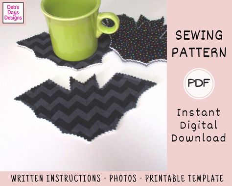 Halloween Bats Coaster Set PDF SEWING PATTERN Digital - Etsy Halloween Sewing Patterns, Halloween Fabric Crafts, Halloween Sewing Projects, Bunting Diy, Fun Diy Craft Projects, Halloween Drink, Flying Bat, Halloween Sewing, Small Crafts