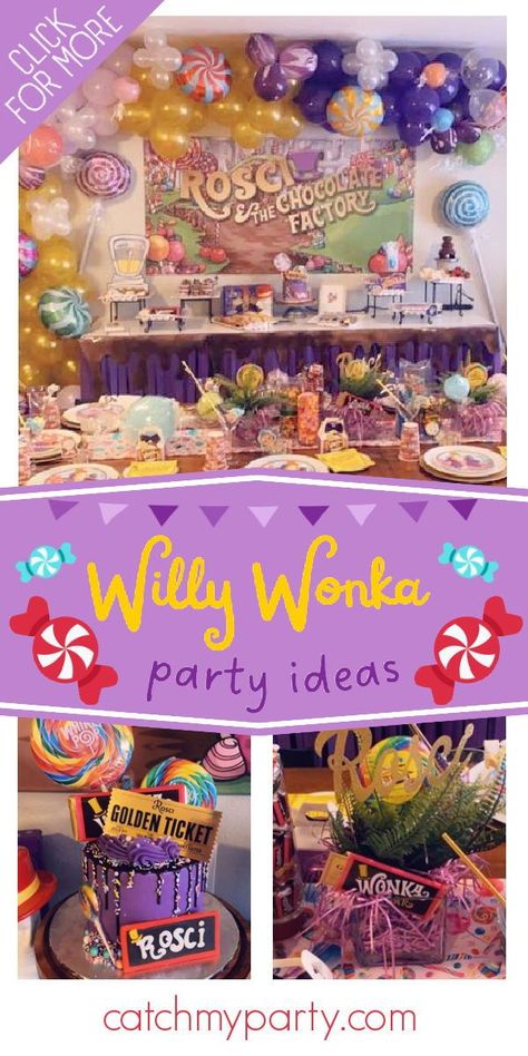 Wonka Themed Food, Willy Wonka Birthday Party Ideas, Willy Wonka Themed Food, Wonka Party Food, Willy Wonka Food Ideas, Willy Wonka Party Ideas, Willy Wonka Party Food, Willie Wonka Party Decorations, Willy Wonka Themed Party