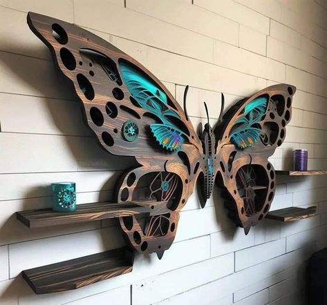 Butterfly Shelves, Butterfly Shelf, Butterfly Wall Shelves, Wooden Butterfly Crafts, 3d Butterflies On Wall, Butterfly Wall Art Wood, 3d Butterfly Wall Decor, Wood Art Diy, Wood Butterfly