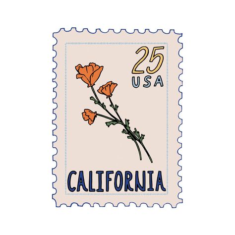 Buen Dia California Poppy Stamp Wall Art Print - World Market Stamp Wall Art, California Poppy Tattoo, California Poppy Art, Stamp Wall, California Tattoo, Poppies Tattoo, California Wall Art, Poppy Art, California Print